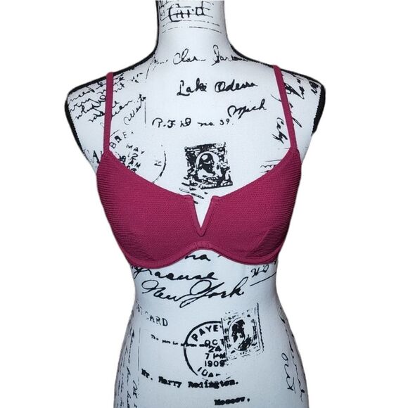 Shade & Shore 34b Magenta Raspberry Swim Bikini Top Underwire Textured - Picture 5 of 10